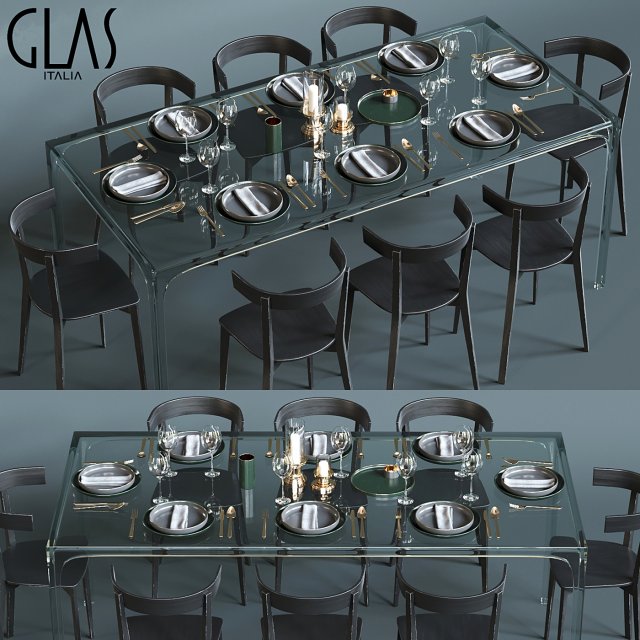 glas italia table set 3D Model .c4d .max .obj .3ds .fbx .stl .blend 