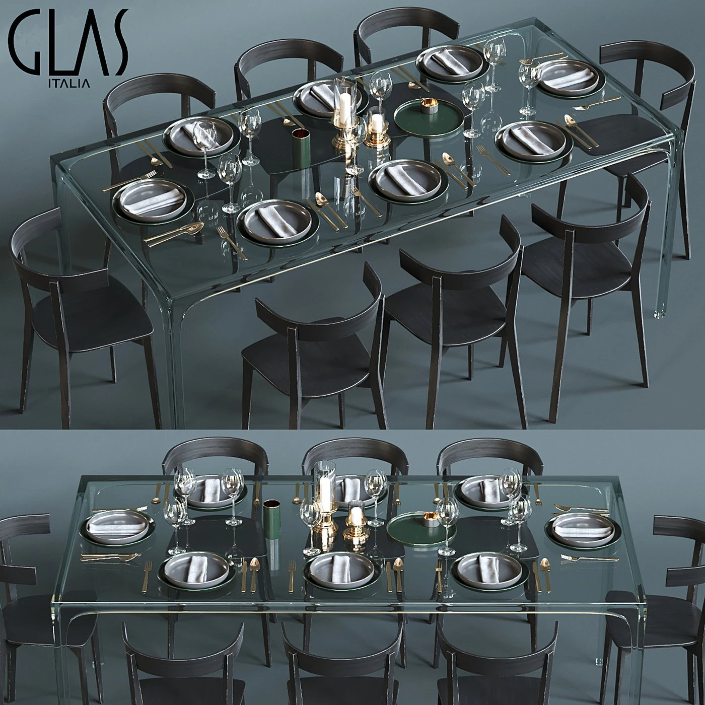 glas italia table set 3D Model .c4d .max .obj .3ds .fbx .stl .blend 
