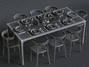 glas italia table set 3D Model