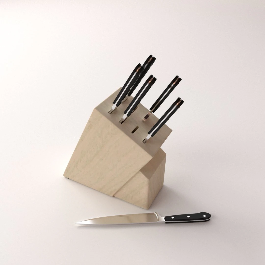knife block v2 3D Model .c4d .max .obj .3ds .fbx .stl .blend 
