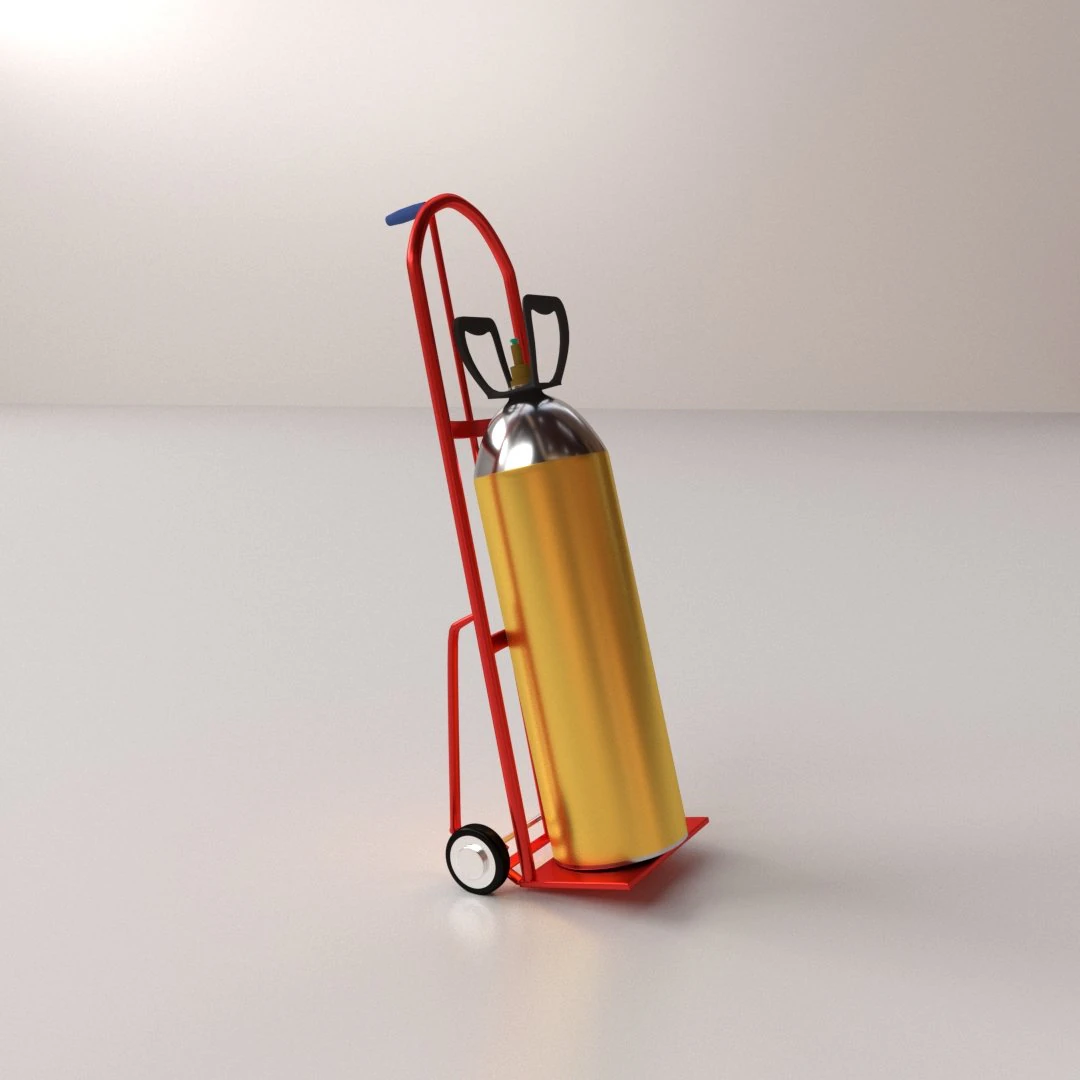 gas cylinder on handtruck 3D Model .c4d .max .obj .3ds .fbx .stl .blend 
