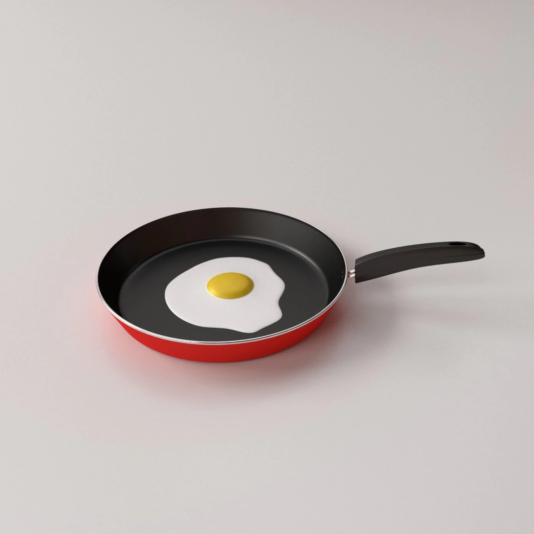 frying pan with egg 3D Model .c4d .max .obj .3ds .fbx .stl .blend 