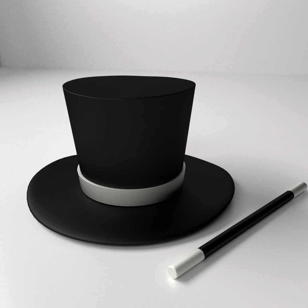 magician hat and wand 3D Model .c4d .max .obj .3ds .fbx .stl .blend 