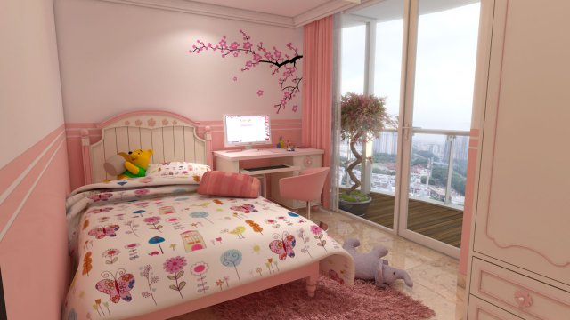 cute kid bed room 3D Model .c4d .max .obj .3ds .fbx .stl .blend 