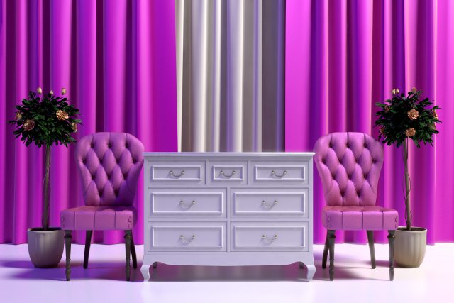 classic velvet chair and candice dresser 3D Model .c4d .max .obj .3ds .fbx .stl .blend 