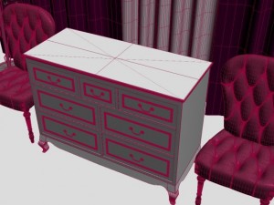classic velvet chair and candice dresser 3D Model