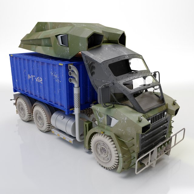 Heavy military truck 3D Model .c4d .max .obj .3ds .fbx .stl .blend 