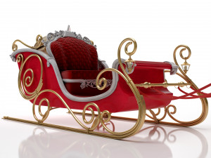 Santa Claus sleigh with reindeer 3D Model