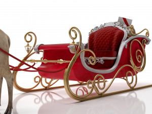 Santa Claus sleigh with reindeer Modèle 3D