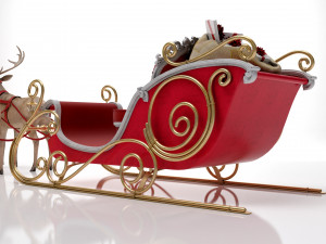 Santa Claus sleigh with reindeer Modèle 3D