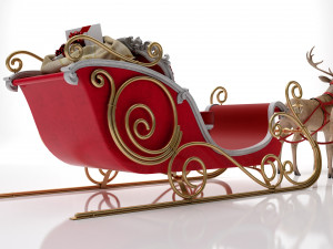 Santa Claus sleigh with reindeer Modèle 3D