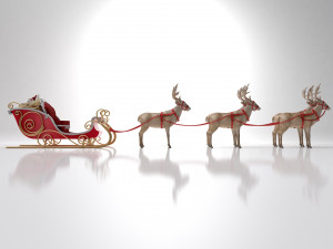 Santa Claus sleigh with reindeer Modèle 3D
