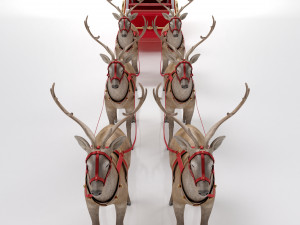 Santa Claus sleigh with reindeer Modèle 3D