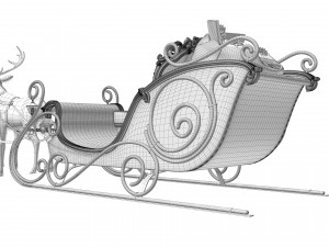 Santa Claus sleigh with reindeer Modèle 3D