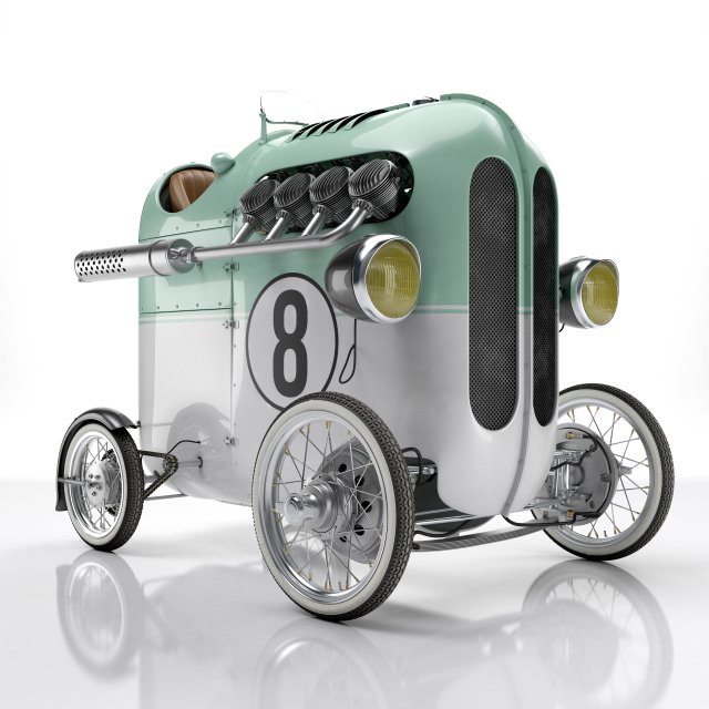Steampunk Race Car 3D Модель .c4d .max .obj .3ds .fbx .stl .blend 