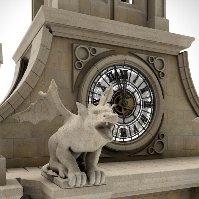 Old clock gothic tower Modello 3D .c4d .max .obj .3ds .fbx .stl .blend 