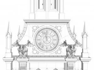 Old clock gothic tower 3D Model