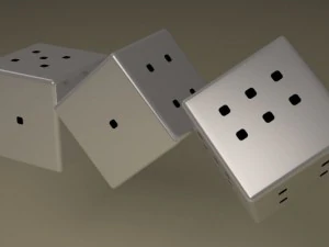 검은 점이 있는 흰색 게임 주사위 3D 모델