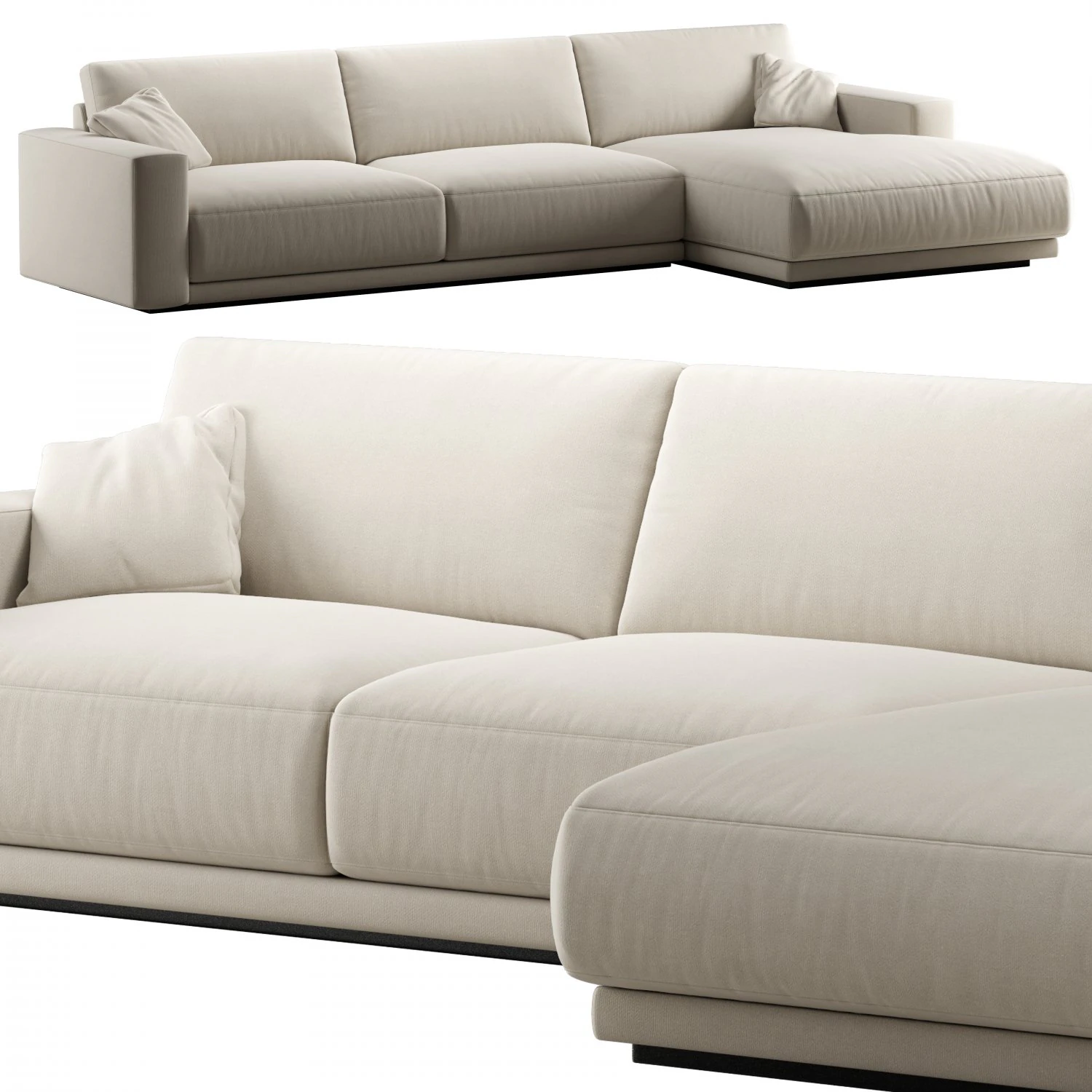 RH bella sofa chaise-longue sectional fabric 3D Model .c4d .max .obj .3ds .fbx .stl .blend