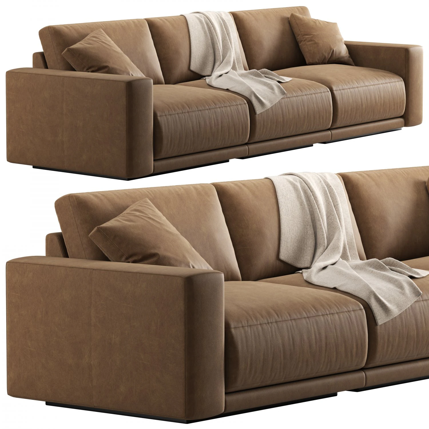 RH Bella modular leather 3 seat sofa 3D Model .c4d .max .obj .3ds .fbx .stl .blend 