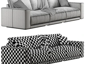 RH Bella modular leather 3 seat sofa 3D Model