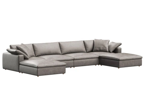 Chaise longue a U componibile in pelle modulare RH Cloud Luxe in 6 pezzi Modello 3D