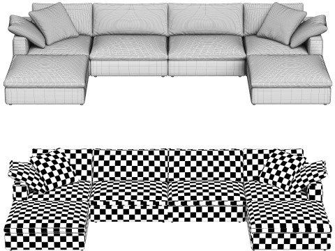 RH Cloud Luxe modular leather 6-piece U-chaise sectional Modelo 3D