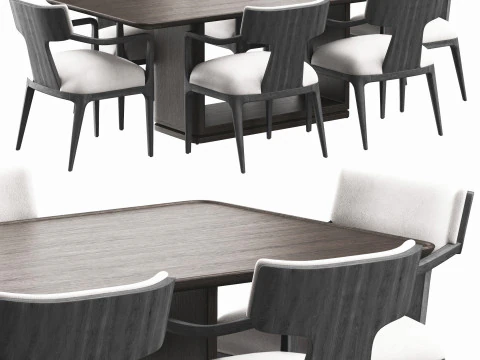 RH Lign open rectangular dinning table and armchair 3D Model