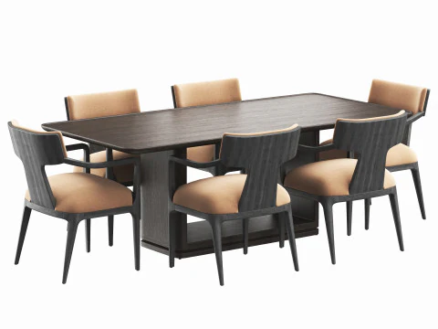RH Lign open rectangular dinning table and armchair 3D Model