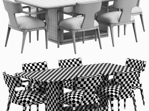 RH Lign open rectangular dinning table and armchair 3D Model