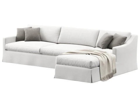 RH ベルギー製スリップカバー付きクラシック スロープ 右アーム ソファ 寝椅子 断面式 3Dモデル