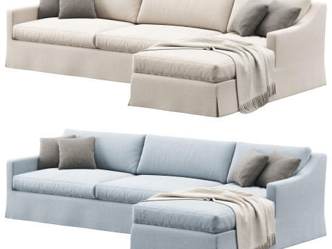 RH Belgian slipcovered classic slope right-arm sofa-chaise sectional Modèle 3D