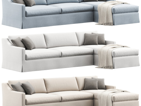 RH Belgian slipcovered classic slope right-arm sofa-chaise sectional Modèle 3D