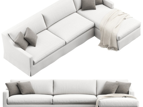 RH Belgian slipcovered classic slope right-arm sofa-chaise sectional Modèle 3D