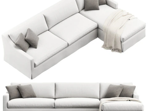 RH Belgian slipcovered classic slope right-arm sofa-chaise sectional 3D Model