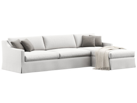 RH Belgian slipcovered classic slope right-arm sofa-chaise sectional Modèle 3D