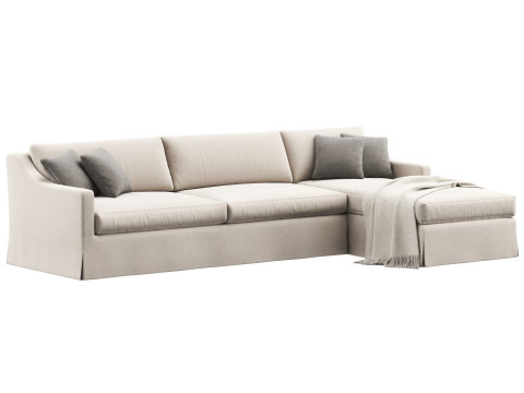 RH Belgian slipcovered classic slope right-arm sofa-chaise sectional Modèle 3D