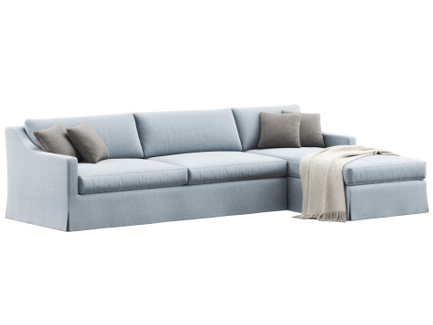 RH Belgian slipcovered classic slope right-arm sofa-chaise sectional Modèle 3D