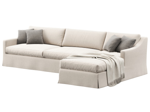 RH Belgian slipcovered classic slope right-arm sofa-chaise sectional Modèle 3D