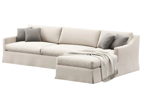 RH Belgian slipcovered classic slope right-arm sofa-chaise sectional 3D Model