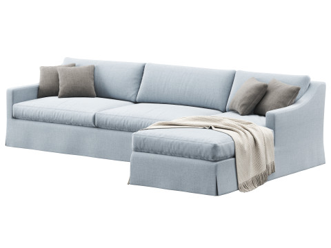 RH Belgian slipcovered classic slope right-arm sofa-chaise sectional Modèle 3D