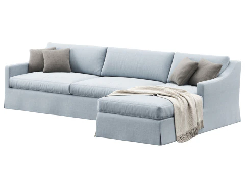 RH Belgian slipcovered classic slope right-arm sofa-chaise sectional 3D Model