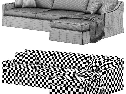 RH Belgian slipcovered classic slope right-arm sofa-chaise sectional Modèle 3D