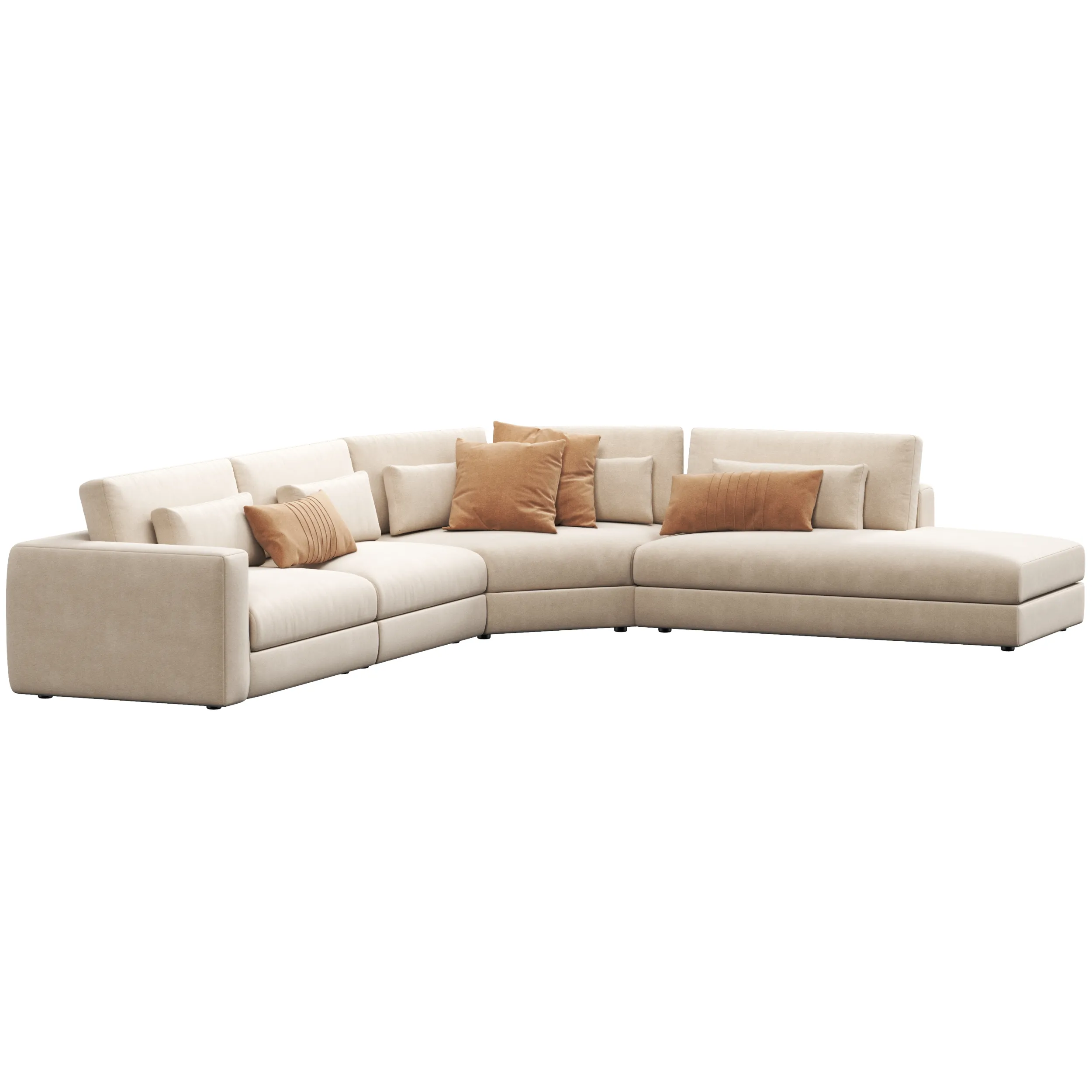 Lugano modular 4-piece Rrounded corner L-sectional with open chaise sofa by Restoration Hardware 3D Model .c4d .max .obj .3ds .fbx .stl .blend 