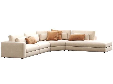 Lugano modular 4-piece Rrounded corner L-sectional with open chaise sofa by Restoration Hardware 3D Model