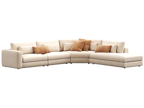 Lugano modular 4-piece Rrounded corner L-sectional with open chaise sofa by Restoration Hardware 3D Model