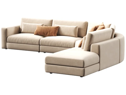 Lugano modular 4-piece Rrounded corner L-sectional with open chaise sofa by Restoration Hardware 3D Model