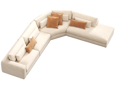 Lugano modular 4-piece Rrounded corner L-sectional with open chaise sofa by Restoration Hardware 3D Model