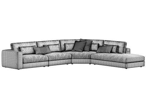 Lugano modular 4-piece Rrounded corner L-sectional with open chaise sofa by Restoration Hardware 3D Model