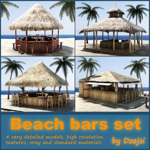 beach bars set 3D Модель .c4d .max .obj .3ds .fbx .stl .blend 